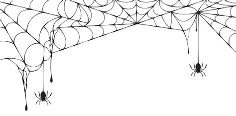 Halloween Spiderweb Border With Hanging Spiders Vector Isolated Spooky