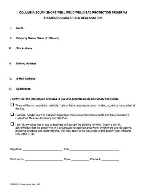 Fillable Online Hazardous Materials Declaration Inventory Fax Email