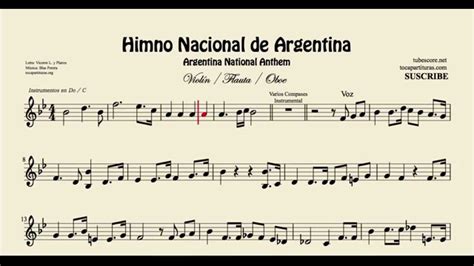 Himno Nacional De Argentina Partitura De Violin Flauta Y Oboe Argentina