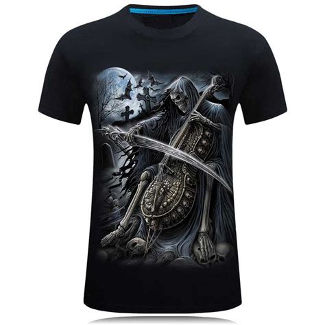 Death Design T Shirt Men Heavy Metal Reaper Skull Rock Style 3d