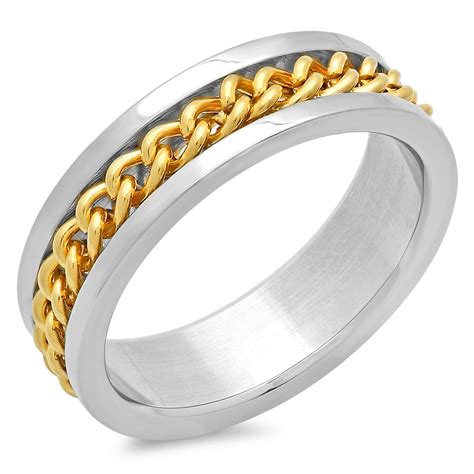 18k Gold Plated Chain Ring Metallic Size 9 Hmy Jewelry Touch