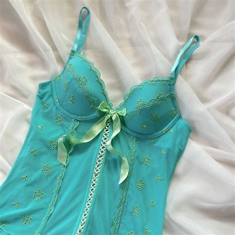 Victoria's Secret Women's Blue and Green Corset | Depop