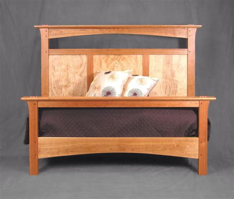 Queen Bed In Cherry And Curly Maple Modern Bed Frame Wooden Bed