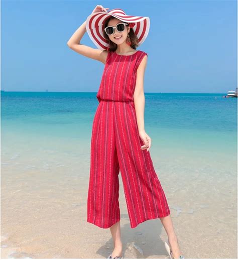 New Design Girls Summer Holiday Beach Red Jumpsuits Womens Fashion