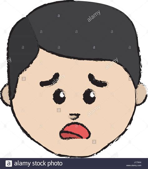 Line Cartoon Man Face Sad Expression Stock Vector Image