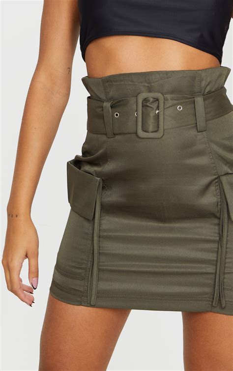Khaki Belted Pocket Detail Cargo Mini Skirt Prettylittlething Usa
