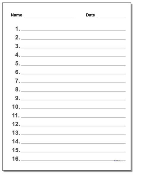 Numbered Lined Paper