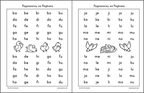 Pagsasanay Sa Pagbasa Samut Samot Syllables Kindergarten