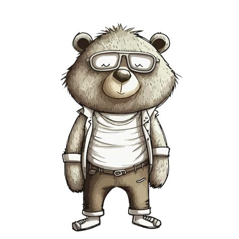 Premium Vector Bear Cartoon Character Wearing Casual Clothes And Glasses