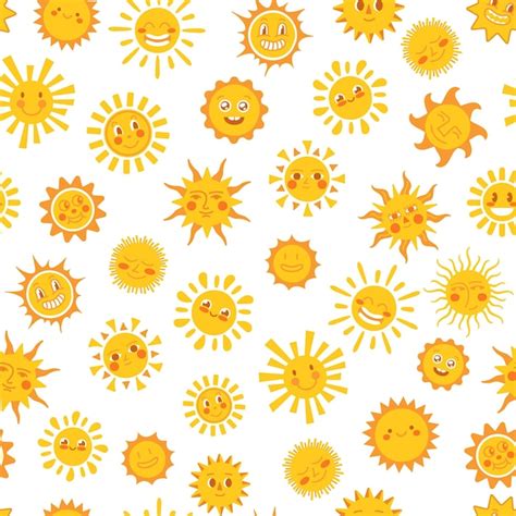 Patrón De Sol Amarillo Doodle Soles Verano Garabato Lindo Soleado