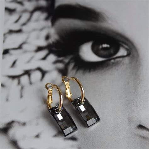 Earrings Swarovski Rectangle Black Suus Handmade Jewellerysuus