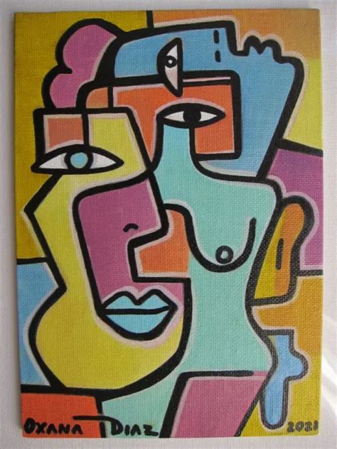 ORIGINAL NUDE WOMAN Cubism Picasso Style Oil Painting Modern Oxana Diaz X PicClick