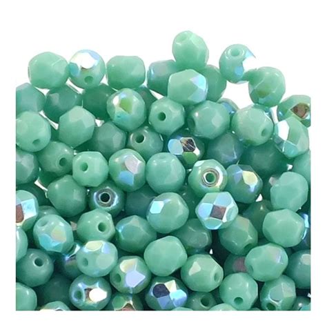 4mm Czech Faceted Round Glass Bead Opaque Turquoise Ab The Bead Shop