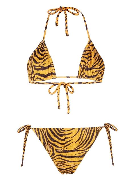 Reina Olga Tiger Print Halterneck Bikini Farfetch