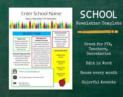School Newsletter Template Editablepta Pto Printable Etsy