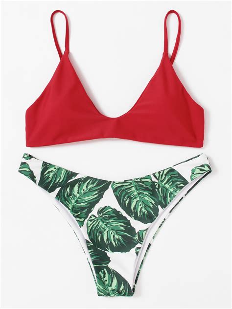 shop jungle print mix and match bikini set online shein offers jungle print mix and match