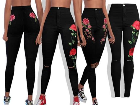 The Sims Resource Black Knee Ripped Denim Jeans By Pinkzombiecupcakes