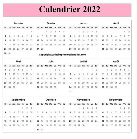 Calendrier 2022