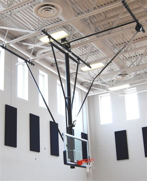 Single Post Rear Braced Front Folding Ceiling Hung Basketball Backstop