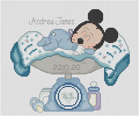 Printable Pdf Cross Stitch Chart Mickey Mouse 2 New Baby Birth Etsy