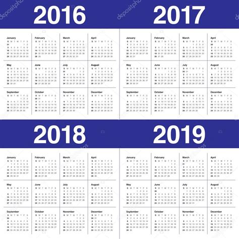 Calendario 2016 2017 2018 2019 — Vector De Stock © Dolphfynlow 87397970