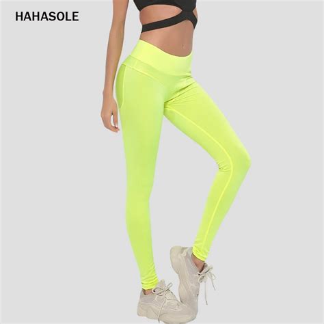 hahasole fluorescence yellow yoga set women running night tights gym pant ladies sport fitness