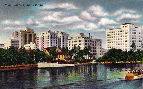 Vintage Miami Florida Postcard The Miami River Circa 1940s Miami