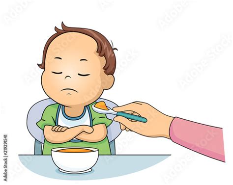 Kid Toddler Boy Dont Want To Eat Illustration Stock Image And Royalty