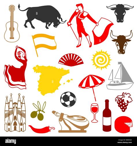 Espagne icons set. L'Espagnol symboles traditionnels et d'objets Image