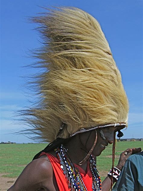 Massai Warrior With Traditional Lion Headdress Kenya Beauty Around