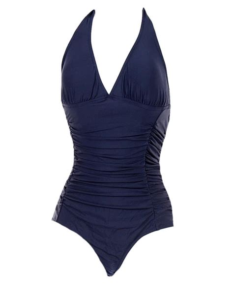 J Crew Ruched Halter One Piece Swimsuit Style B6757 Sz 2 Navy