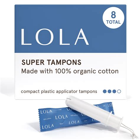 Lola Super Tampons Organic Cotton Compact Plastic Applicator 8 Count