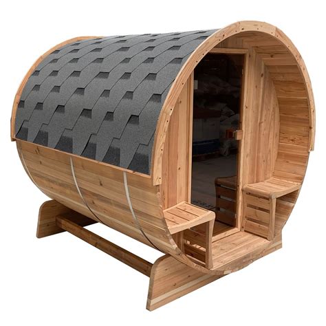 Outdoor Rustic Cedar Barrel Steam Sauna Front Porch Canopy Etl Cer