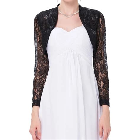 Sexy Black White Lace Bolero Elegant Ladies Shrug Long Sleeve Plus Size