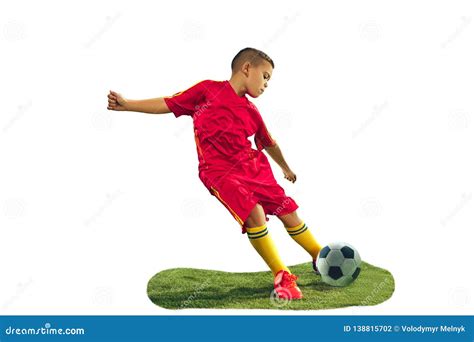 Young Boy Kicks The Soccer Ball Stock Photo Image Of People