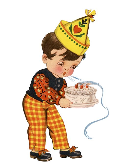 Vintage Cute Birthday Boy Blowing Candles Graphic The Graphics Fairy