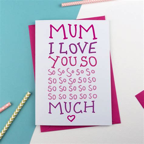 I Love You So Much Mothers Day Card Illustrated Mothers Day Card