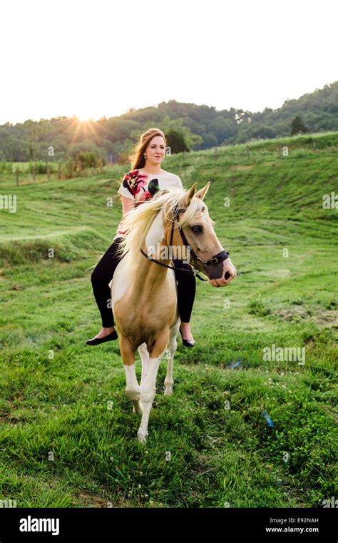 Woman Riding Horse Sunset Hi Res Stock Photography And Images Alamy