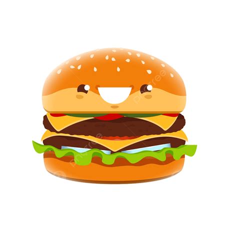 Cartoon Burger Or Cheeseburger Character Fast Meal Menu Png And