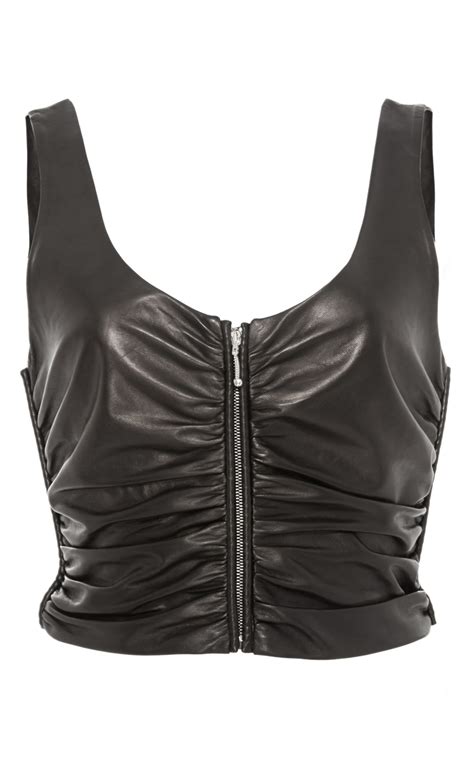 Alexander Wang Jet Cropped Leather Zip Front Tank Top In Black Lyst