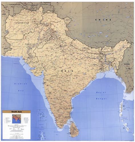 Large Scale Detailed Political Map Of South Asia With Roads Railroads