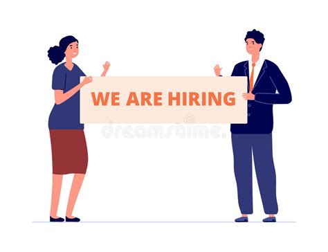 Office Job Business People Holding Banner We Are Hiring Happy