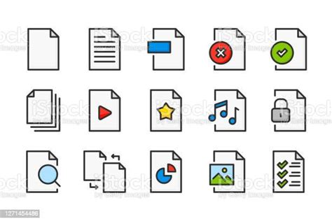 Document And File Type Color Line Icons Doc And Report Vector Linear