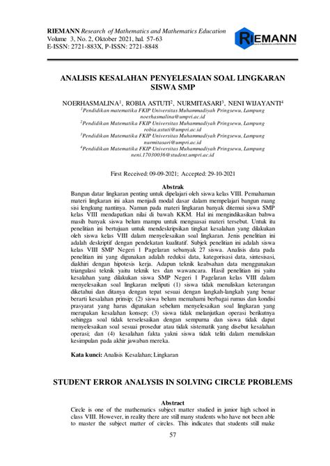 PDF Analisis Kesalahan Siswa Dalam Menyelesaikan Soal Lingkaran