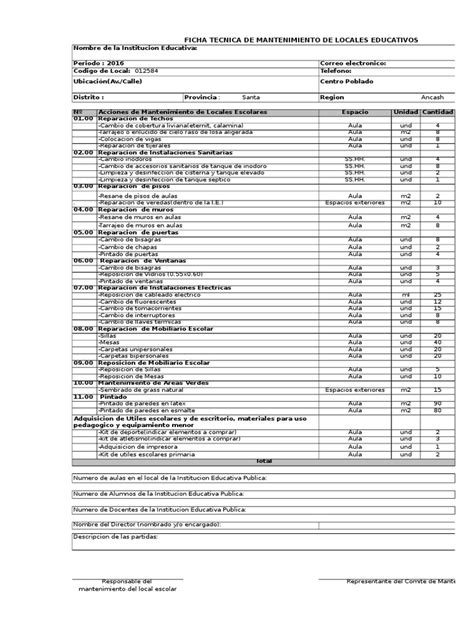 Modelo De Ficha Tecnica De Mantenimiento 2016 Ingeniería Ciencia