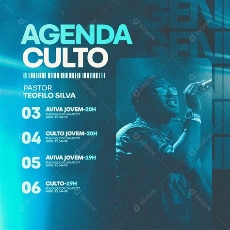 Agenda Culto Pastor Teofilo Silva Aviva Jovem Gospel Social Media Psd