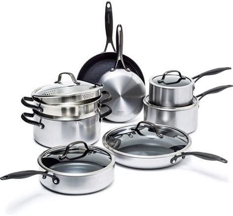 greenpan venice cookware noir glass piece stoves nonstick pans pots kitchen stove gift dining stick choice non sets