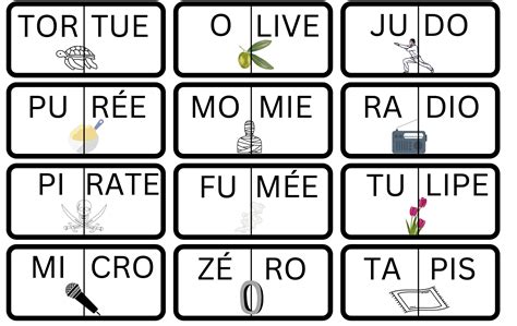 Jeu des syllabes cartes pour reconstituer des mots imagés apprentissage de la lecture