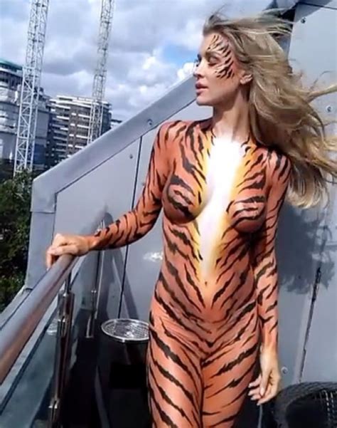 Joanna Krupa Bares All In Tiger Bodypaint Poses Outside Westminster Photos Images Gallery
