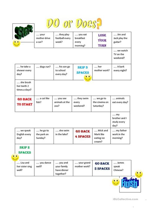 In this simple grammar lesson, i explain how to use it easily and without confusion. Do Does question board game worksheet - Free ESL printable ...